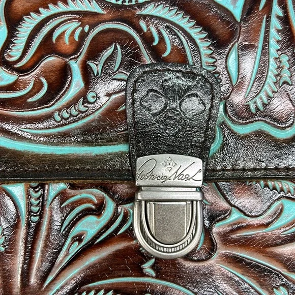 Patricia Nash tooled brown teal crossbody bag